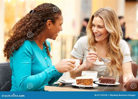 Two Female Friends Meeting In Cafe Stock Photo Image Of People