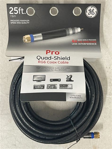 GE 25 Pro Quad Shield RG6 Coax Cable 3GHZ Digital By Jasco Audio