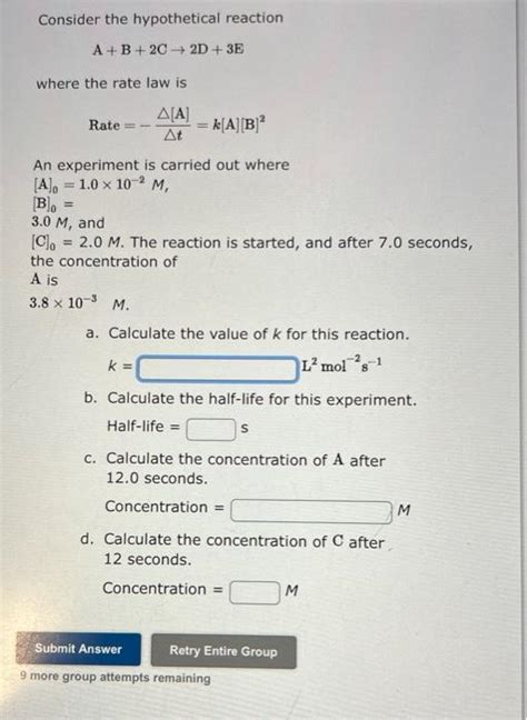 Solved Consider The Hypothetical Reaction A B C D E Where Chegg