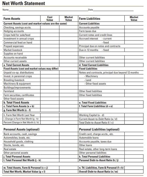 Personal Net Worth Statement Template For Excel - Excel TMP