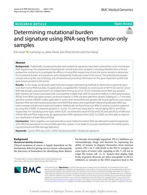 Pdf Determining Mutational Burden And Signature Using Rna Seq From