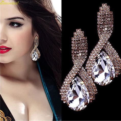 HOT Brand 1Pair Women Luxury Elegant Rhinestone Big Drop Earrings ...