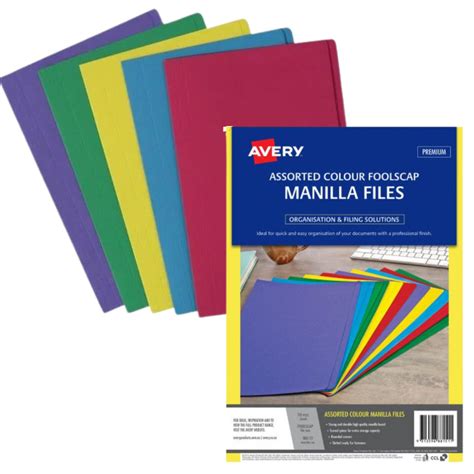 Avery Foolscap Manilla Folder 10 Pack Assorted Colours