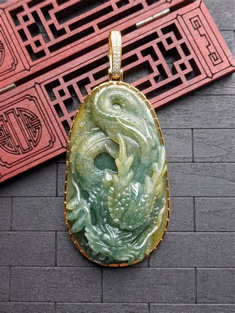 Multi Green Detailed Jade Dragon Pendant JADE BROTHERS JEWELRY