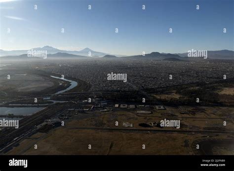 Mexico City Area Aerial View Panorama From Airplane Landscape Stock