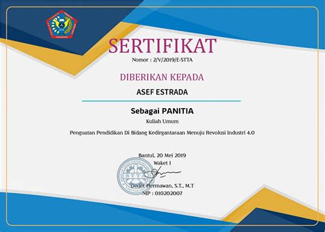 Contoh Sertifikat In House Training