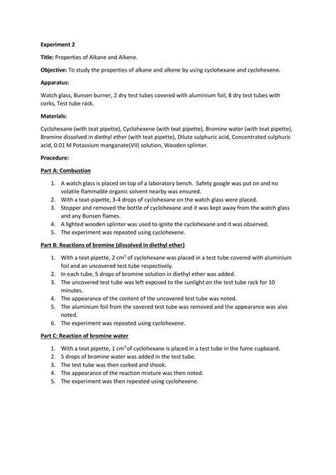 Properties of Alkane and Alkene | FHSC1124 - Organic Chemistry - UTAR ...