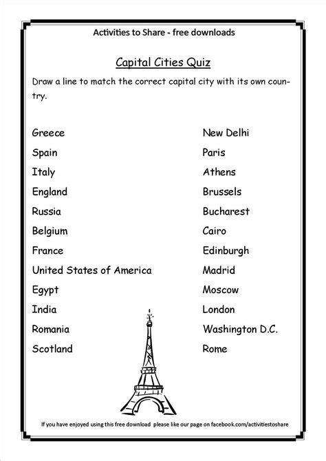 Matching States And Capitals Worksheets