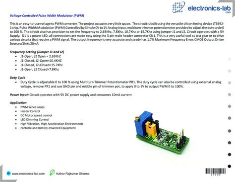 Voltage Controlled Pulse Width Modulator Pwm Electronics