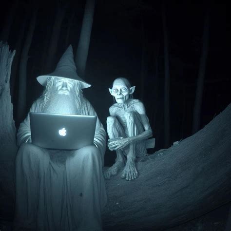 Trail Cam Footage Of Gandalf And Gollum With A Macbook Funny Images