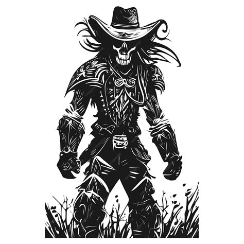 Premium Vector Outlaw Cowboy Skeleton Tattoo Hand Drawn Vector Black