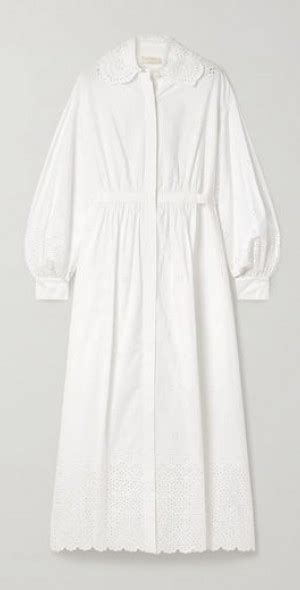 Ulla Johnson Adette Tie Detailed Broderie Anglaise Cotton Midi Shirt