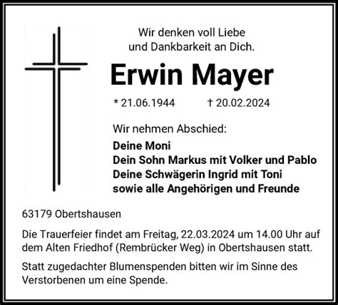 Traueranzeigen Von Erwin Mayer Trauer Op Online De