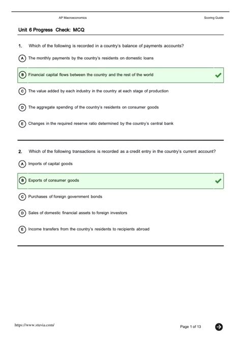 AP Macroeconomics Scoring Guide Unit 6 Progress Check MCQ GED