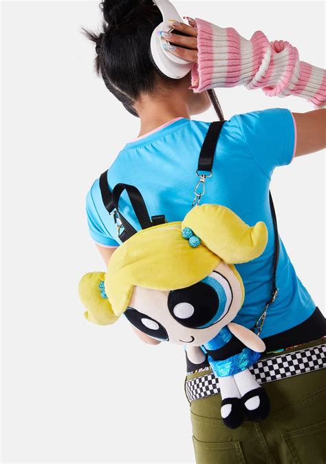 Dolls Kill X The Powerpuff Girls Bubbles Plush Backpack Blue Plush