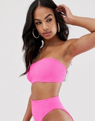 Top de bikini palabra de honor en diseño arrugado rosa Charlotte de Mix and Match de ASOS DESIGN