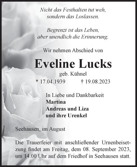 Traueranzeigen Von Eveline Lucks Abschied Nehmen De