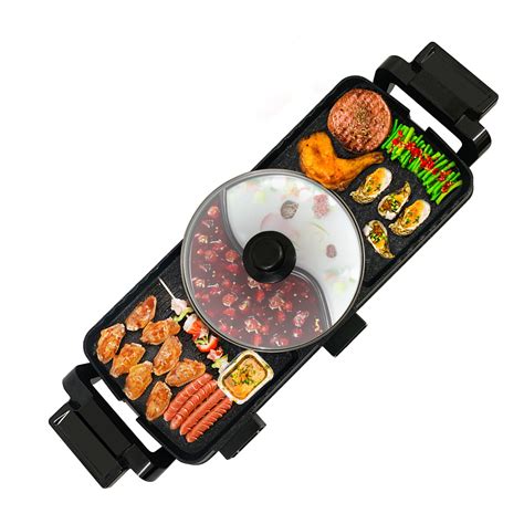 Hot Pot With Grill 2 In 1 Electric BBQ Grill Hot Pot 25x8 6 Inch Non Stick Barbecue Grill