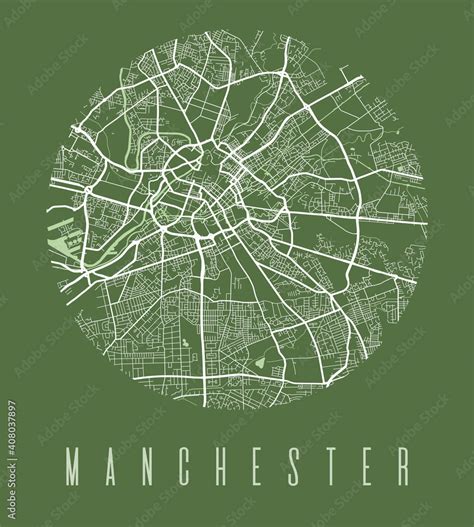 Manchester map poster. Decorative design street map of Manchester city ...