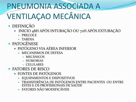 PPT PNEUMONIA ASSOCIADA VENTILAÇÃO MECÂNICA PowerPoint Presentation