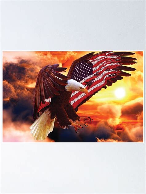 American Bald Eagle Us Flag Wings Poster By Kzadro Redbubble