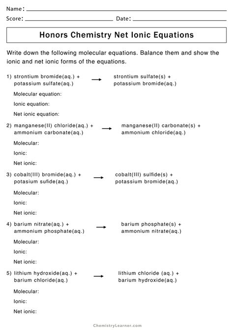 Net Ionic Equations Worksheet 1 Answers Tessshebaylo