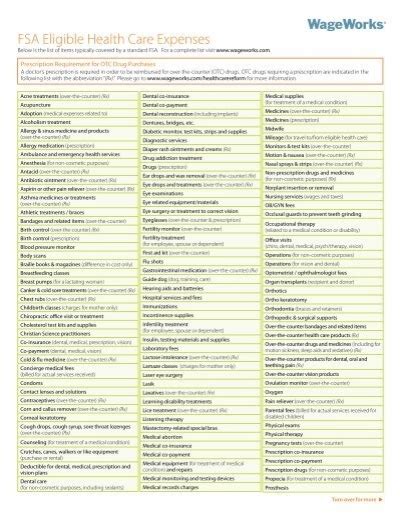 Fsa Eligible Health Care Expenses