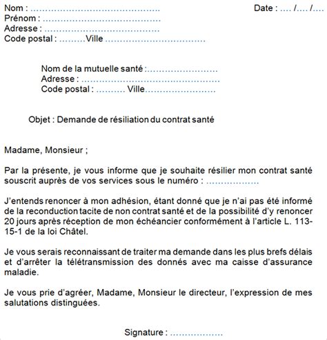 Lettre De R Siliation Mutuelle Pour Adh Sion Obligatoire Conjoint