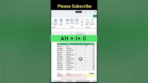 How To Add Row And Column Excel Shortcut Keys Shorts Excel Youtube