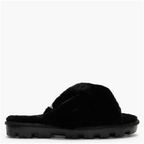 UGG Fuzzette Black Shearling Cross Over Slippers