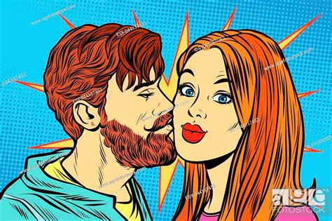 Couple Man Kissing Woman Pop Art Retro Vector Illustration Kitsch