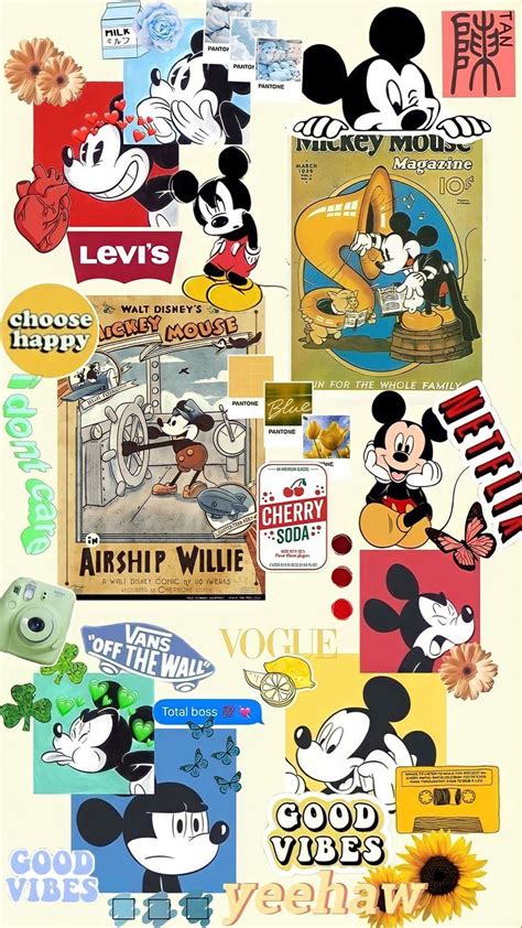 Mickey Mouse Stickers Are Arranged In The Shape Of A Collage With Words