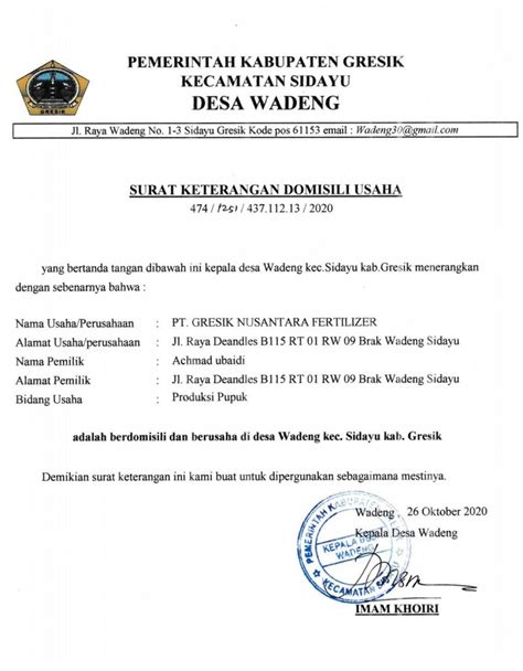 Surat Keterangan Domisili Perusahaan Izin Pekerjaan Pt Hasta Hot Sex