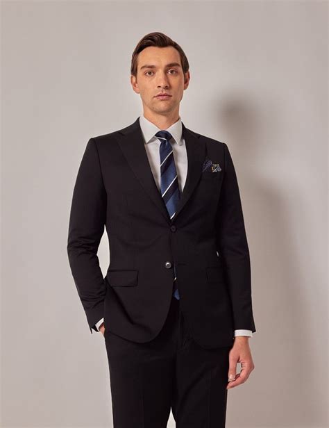 Men S Black Italian Wool Slim Fit Suit Collection Hawes Curtis