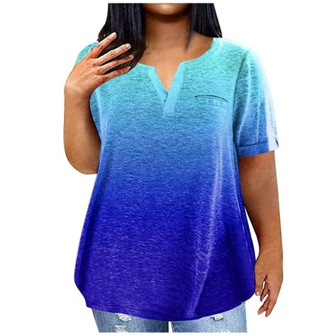 Tqwqt Womens Plus Size Tops Loose Summer Sexy Tunic V Neck Short Sleeve