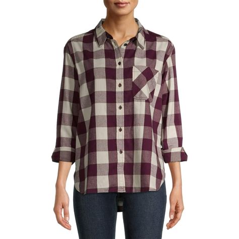 Time And Tru Time And Tru Womens Plaid Button Front Shirt