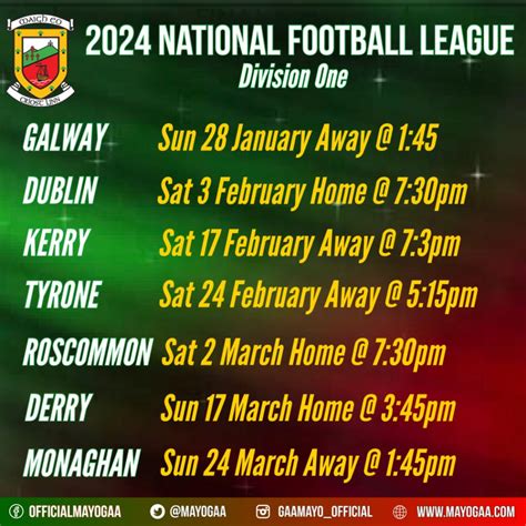 Allianz League Football Hurling Fixtures Mayo Gaa