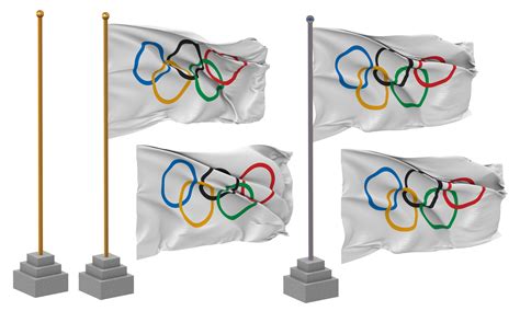 Olympic Games Olympics Flag Waving Different Style With Stand Pole Isolated 3d Rendering