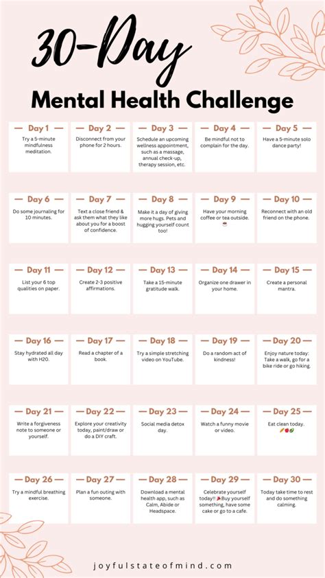 Feel Better 30 Day Mental Health Challenge Free Printables