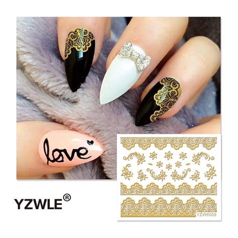 Yzwle 1 Sheet Hot Gold 3d Nail Art Stickers Diy Nail Decorations Decals