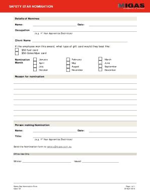 Fillable Online Safety Star Nomination Form Use For Monthly Safety