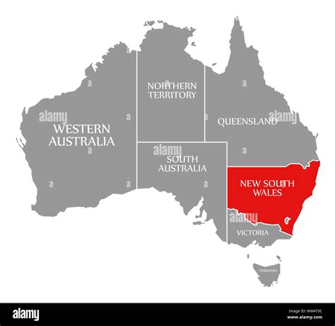 New South Wales Red Highlighted In Map Of Australia Stock Photo Alamy