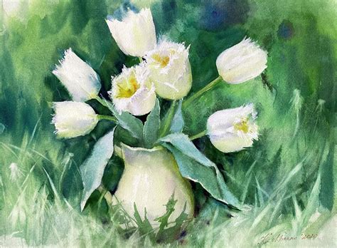 White Tulips Painting by Olena Kishkurno - Fine Art America