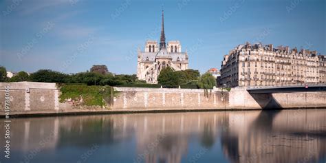 France Ile De France Paris Long Exposure Of Seine Canal With Notre