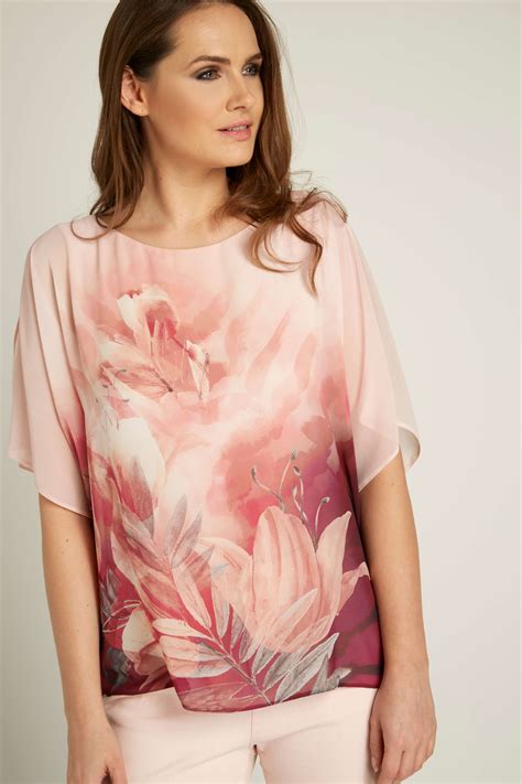 Floral Chiffon Overlayer Top In Rose Roman Originals Uk