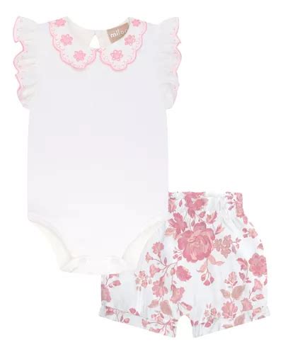 Conjunto Milon Bebê Menina Body Short Elegante Delicado Pmgg