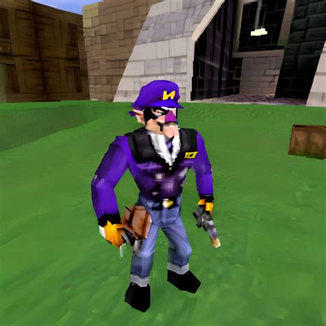 Krea Ai Ps1 Style Waluigi White In Minecraft With A Gun