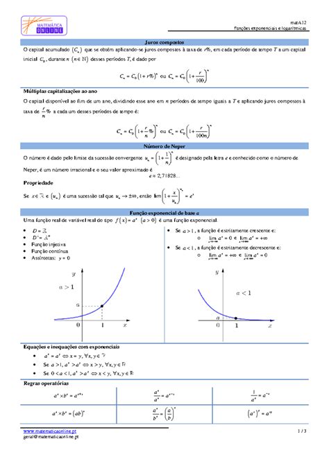 Funções Exponenciais E Logaritmos 12° Ano Resumo Mata Funções