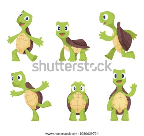 Cartoon vector tartaruga em várias poses: vetor stock (livre de ...