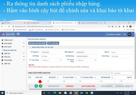 HƯỚNG DẪN CHỦ HÀNG XUẤT VÀO KHO CFS CÁT LÁI TỰ ĐĂNG KÝ PHIẾU NHẬP KHO